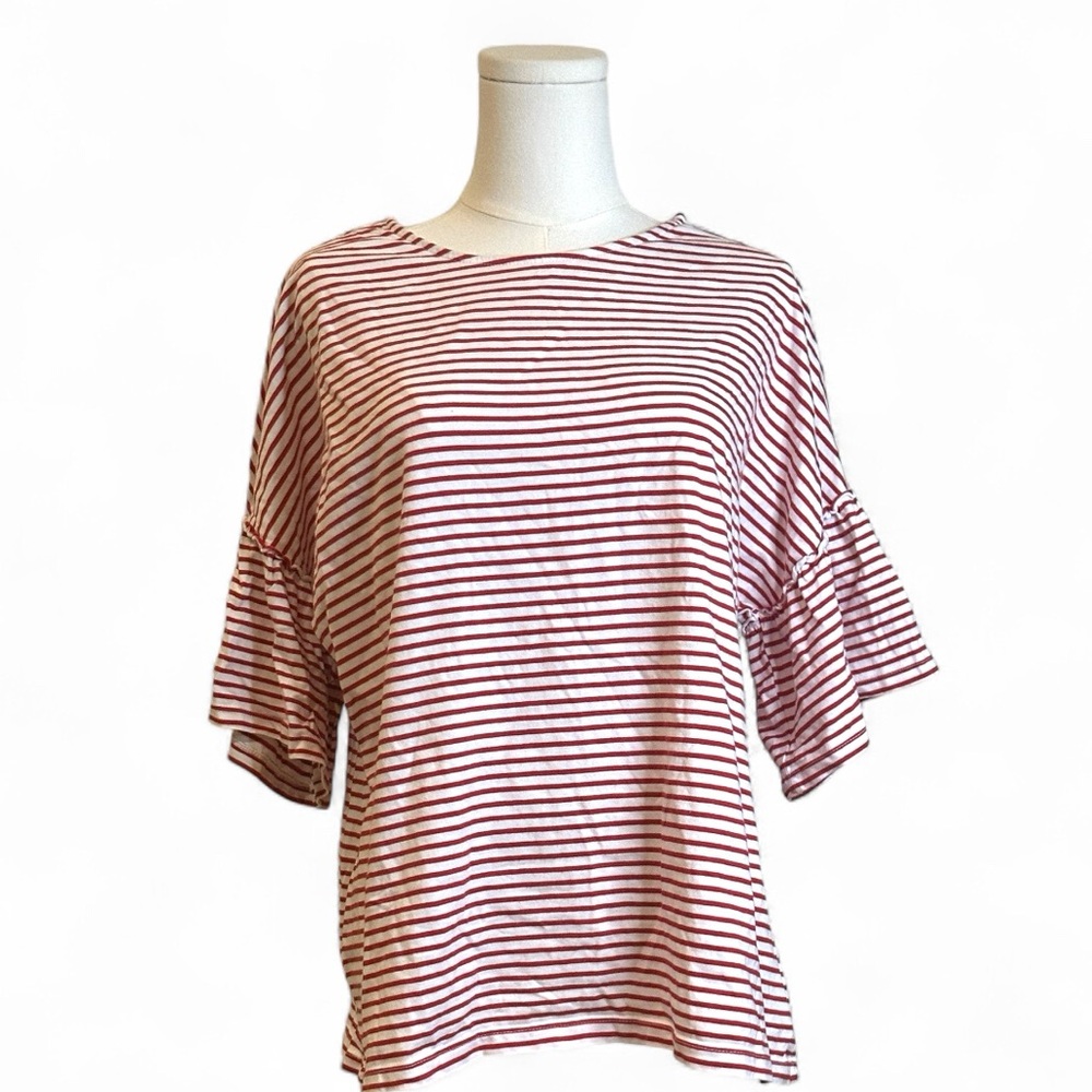 beachlunchlounge Red and White Striped Long Sleeve Top